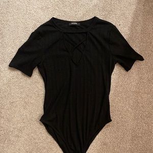 Cross Front Black Bodysuit